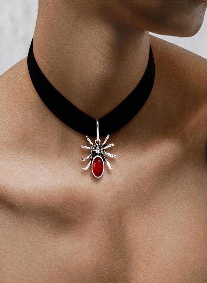 HolidayQbee Holloween Spider Choker Necklace for Women Men Dainty Sliver Gold Red Diamond Black Collar Necklace Minimalist Handmade for Holiday Gothic Jewlery Gifts - Image 3